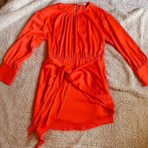 STEVE MADDEN Wrap Dress Satin Neon Orange Coral Bold Silky Flattering 10